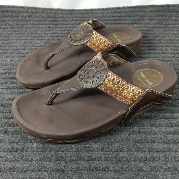 Skechers Tone Up Women Thong Flip Flops Brown - Picture 1 of 6